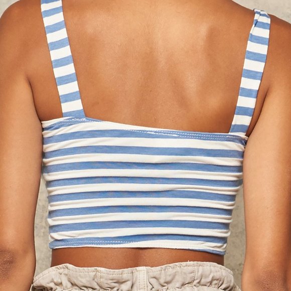 Promesa Boutique Blue and White Stripe Women's Knit Bandeau Crop Bralette - Picture 6 of 7